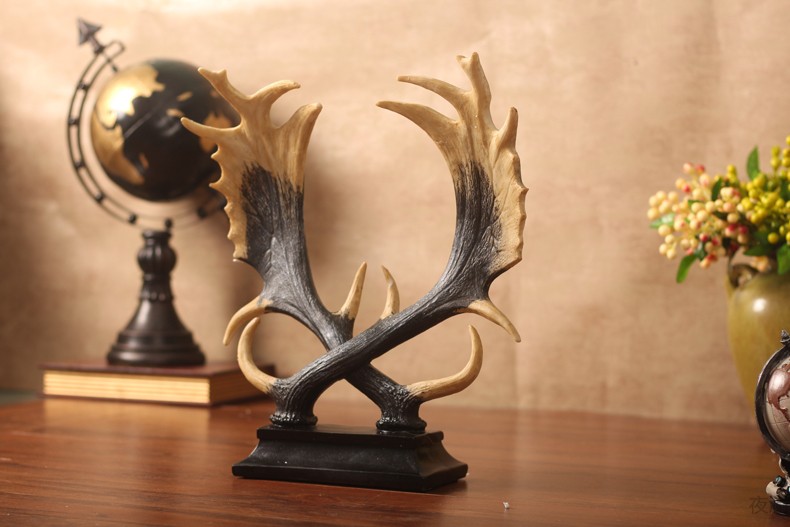 欧式家居摆件驯鹿角乔迁礼品复古办公室客厅创意摆设书房装饰双翼鹿角