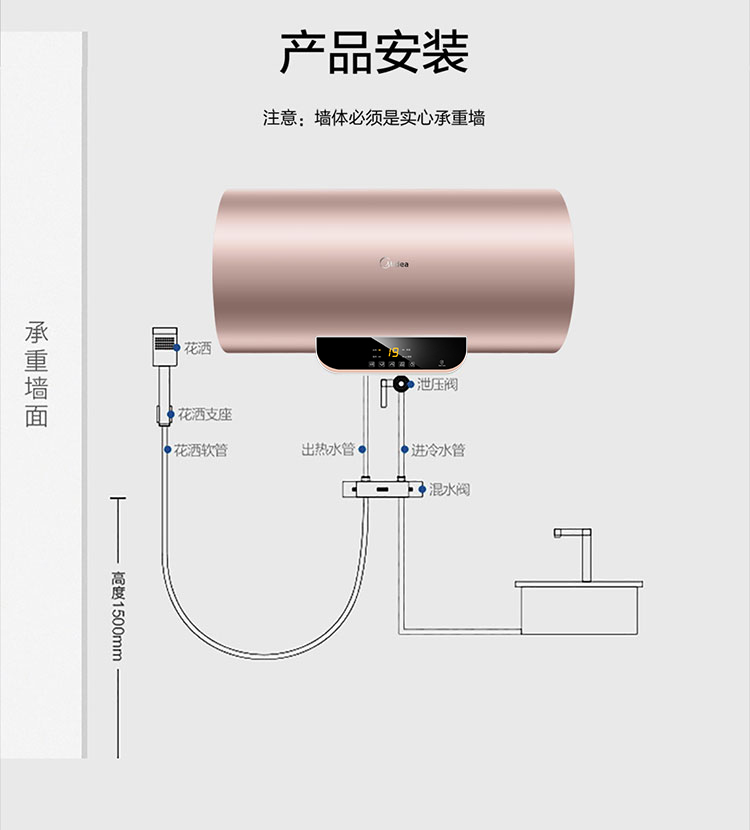 美的电热水器F6021-T1(Y)玫瑰金电热水器8年免费保修