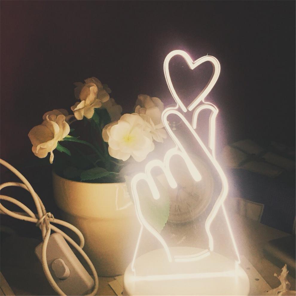 韩国日系少女心比心手势台灯led夜灯3d立体台灯礼物装饰灯波迷娜