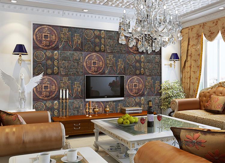复古怀旧通宝铜钱大型壁画饭店酒店大厅玄关客厅电视背景墙纸壁纸壹德