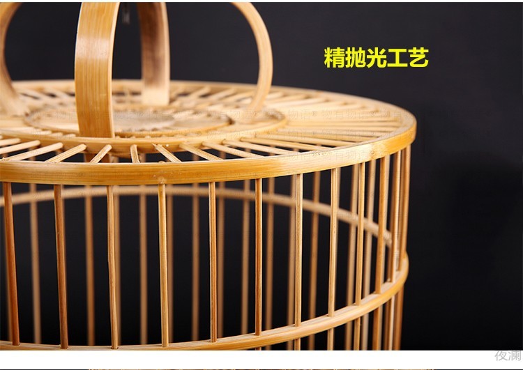 鸟笼子画眉鸟笼八哥竹鸟笼装饰笼老竹抛光全套小鼓底雕花笼鸟笼套餐三
