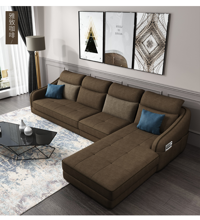 恒信家居hx8901简约现代布艺沙发进口松木实木框架棉麻布料高回弹海绵