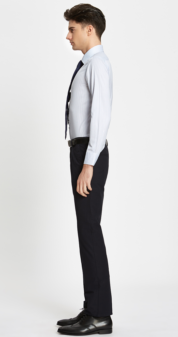 阳光定制61蓝色100棉成衣免烫修身版英式尖领商务长袖衬衫