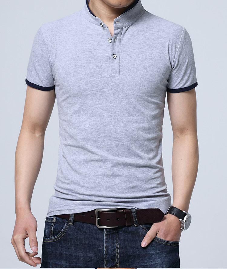 幸福时光happytime夏季立领两粒扣时尚修身男t恤polo衫319