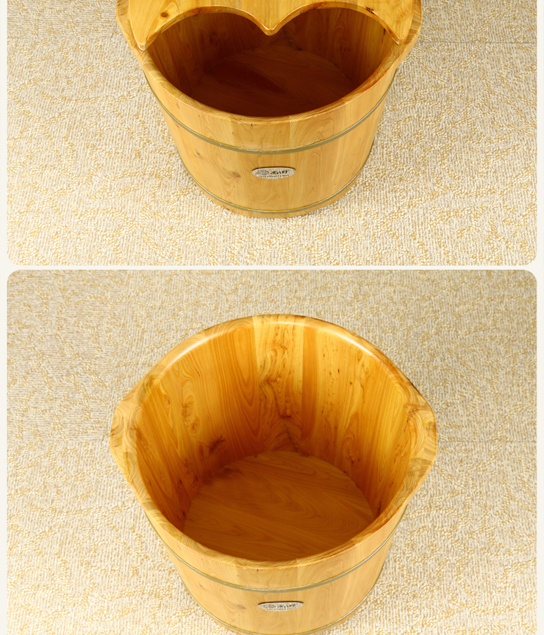 香柏木带盖泡脚木桶足浴桶泡脚木盆足疗桶深型双耳桶35cm高加盖送磨脚