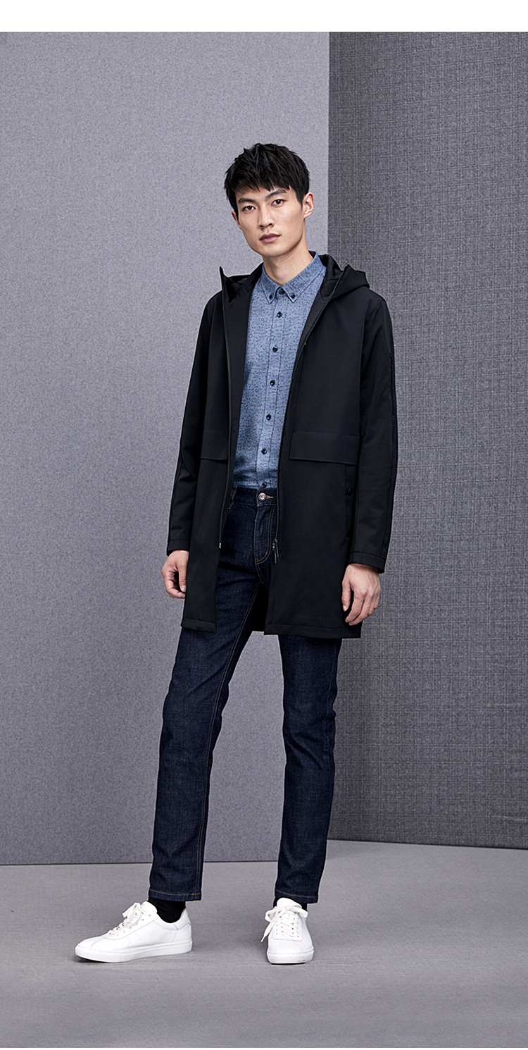 hla海澜之家时尚连帽中长款风衣2018秋季新品休闲外套男hwfaj3e023a