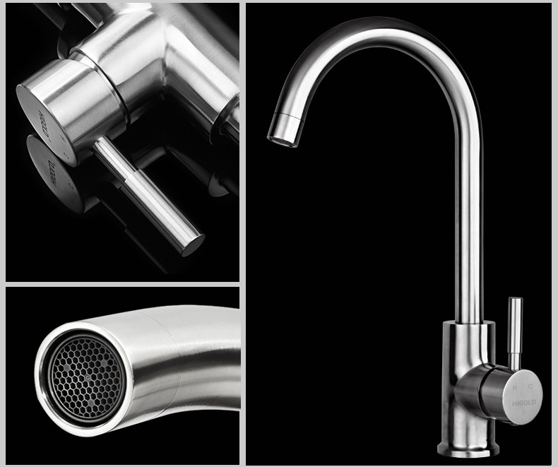 higold悍高洗脸盆水龙头洗菜盆龙头304不锈钢单孔冷热水面盆