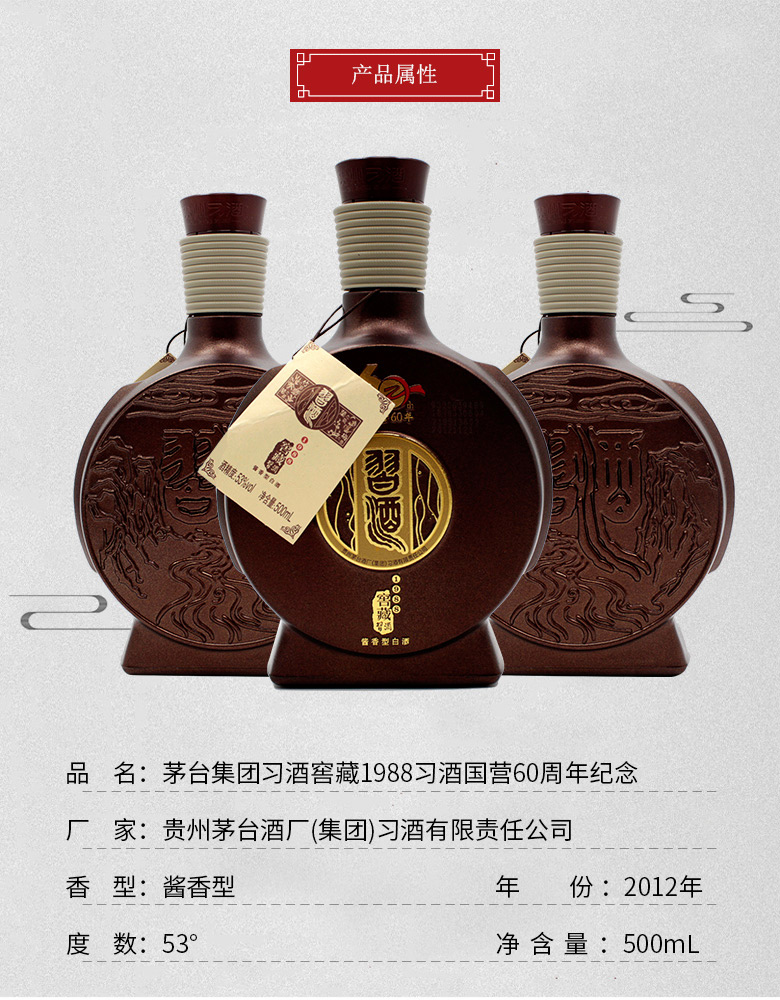 1988習酒國營60週年紀念酒500ml*1瓶 (2012年)_歷史最低價格_就買酒