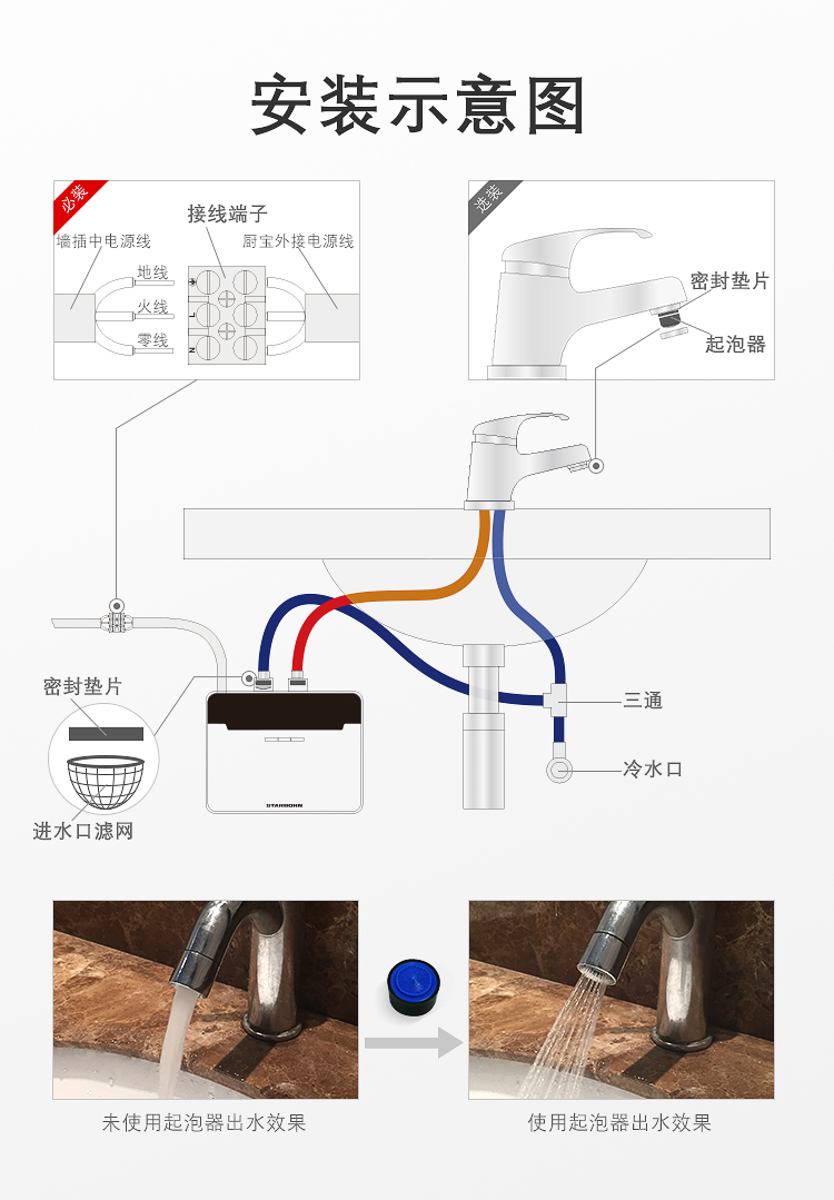 斯帝博 ESC-D6T（5.5kw 220v）小厨宝即热式电热水器 即开即热 速热恒温 迷你超薄 下上出水 厨房 热水宝