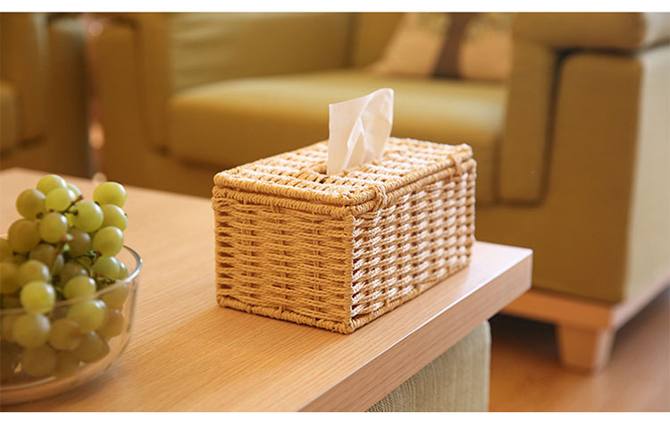 简约编织纸巾盒客厅车载纸巾盒抽纸盒创意卫生间纸巾盒美式纸绳纸巾