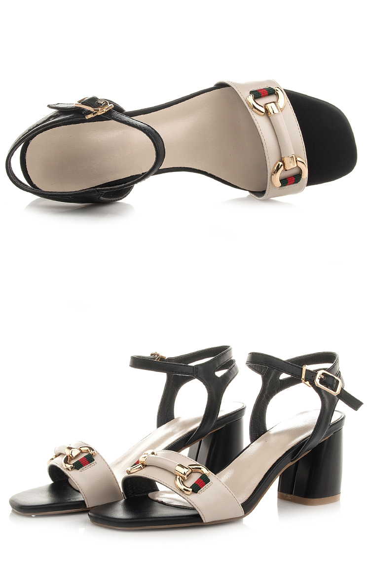 法国品牌poriff宝丽芙新品真皮凉鞋2018新款女夏露趾时尚一字带粗跟