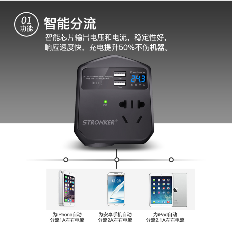 实创科电源转换器ty02 实创科 车载电源转换器12v/24v转220v通用逆变