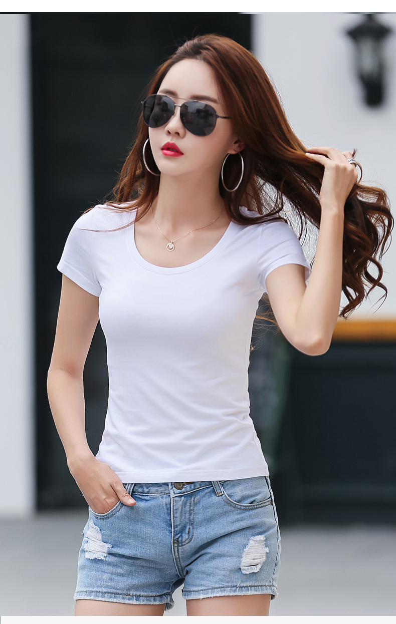 白色t恤女短袖韩版修身2018新款夏装打底衫上衣紧身黑
