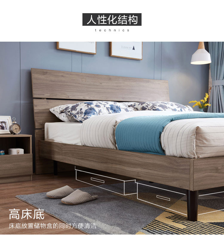 [5折]林氏木业双人床现代简约小户型卧室 1.5米经济型单人床成人dv1a