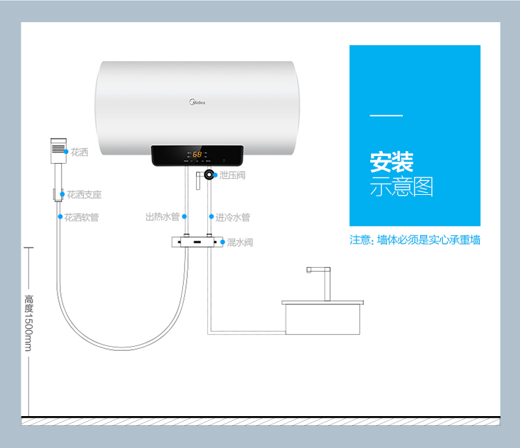 美的midea80升家用电热水器f8021x1s2100w速热80升大容量健康抑菌预约