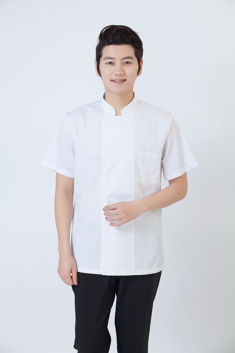 厨师服短袖夏装透气孔网布厨师工作服后厨厨师服装西餐厅厨房衣服