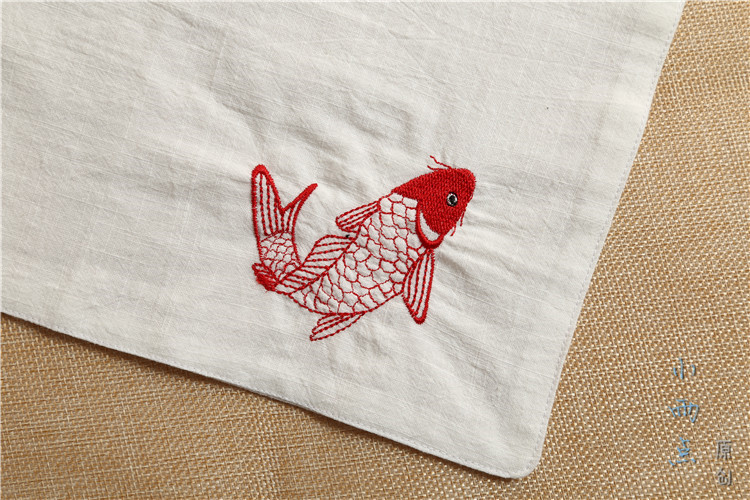 mtiny鲤鱼刺绣手帕棉风绣花手帕女士情侣手绢男士擦汗方巾可绣字