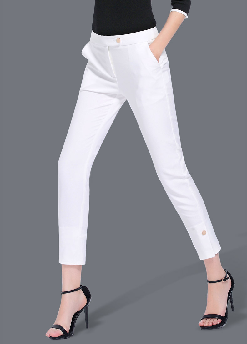 zarakara白色西装裤女修身显瘦铅笔裤小脚裤正装九分裤子2018春季新款