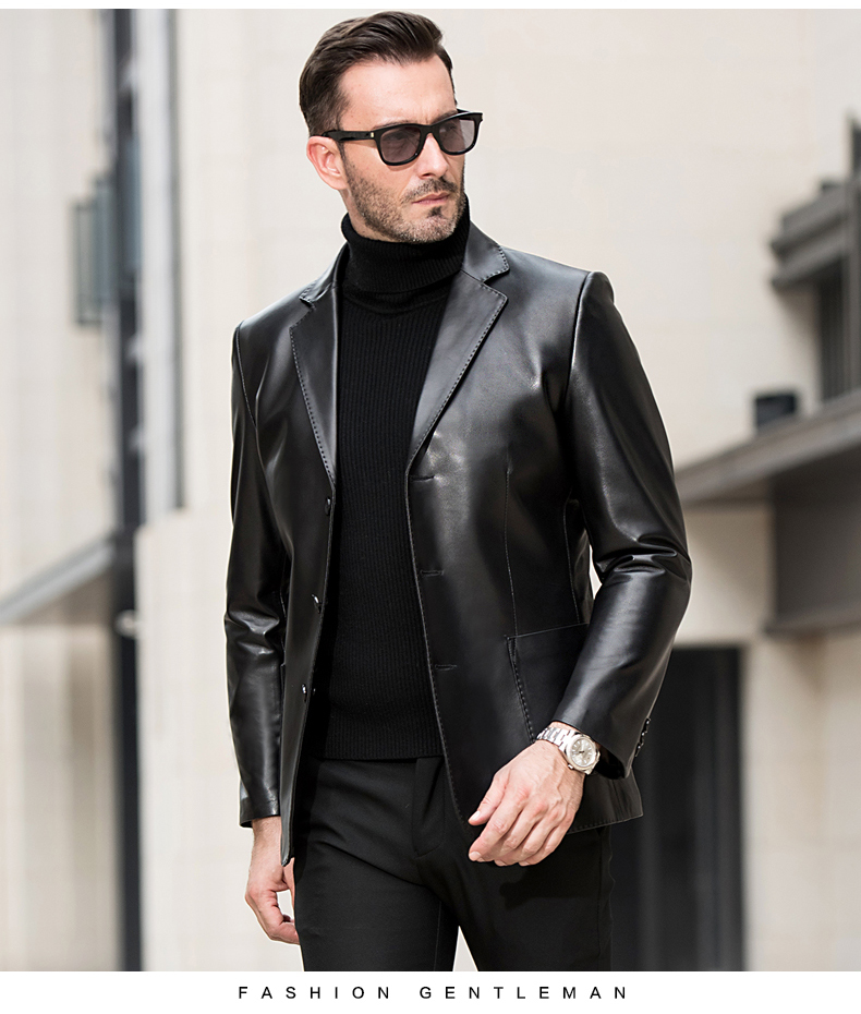 新款海宁真皮西装男士外套头层绵羊皮商务休闲大码真皮衣男