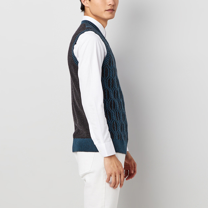 鄂尔多斯erdos纯羊绒v领翻花加厚男士羊绒背心