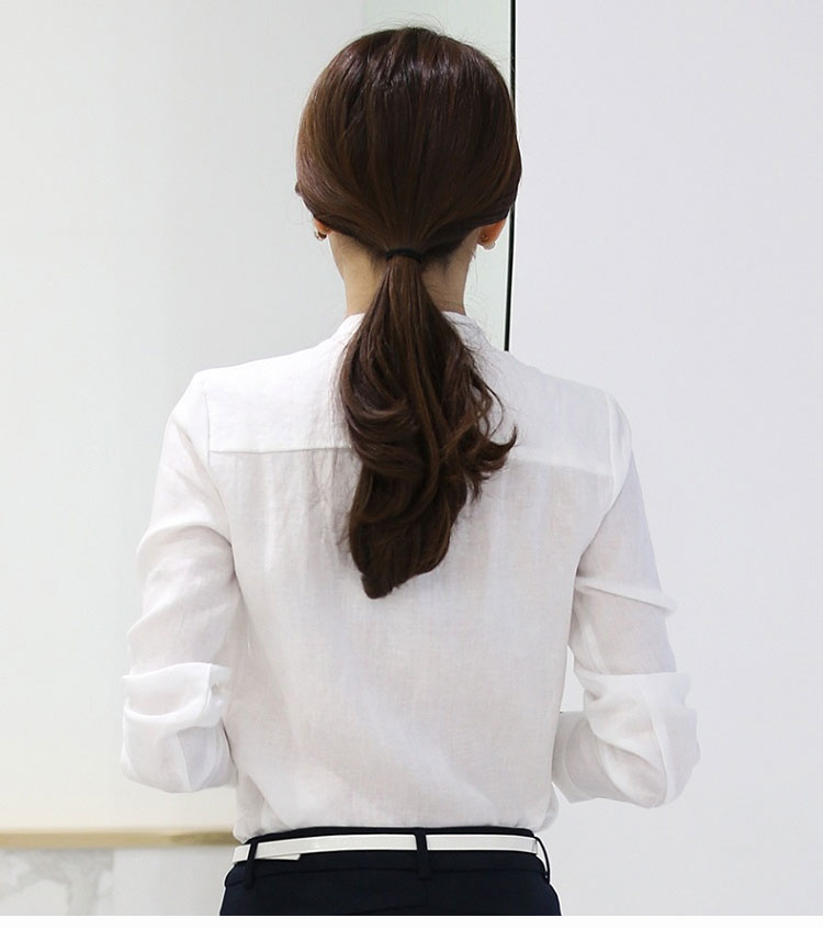 愫惠君suhuijun长袖亚麻白衬衫女韩范打底衫2017春装新款女装宽松圆领