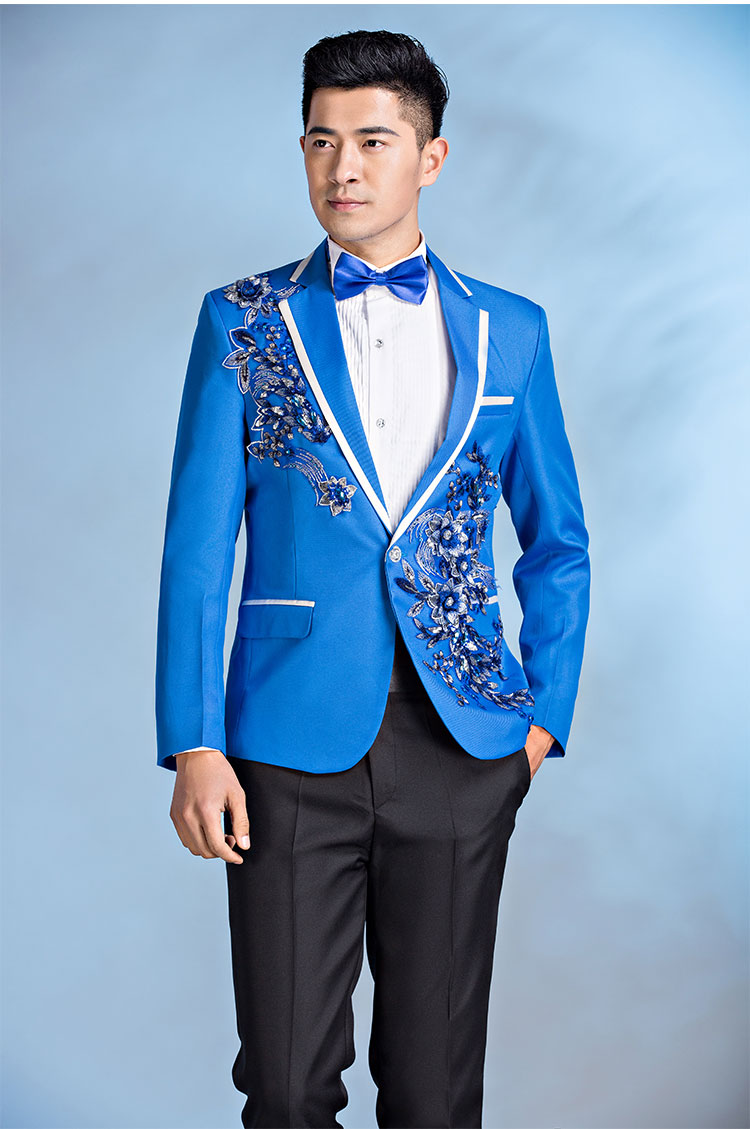 newlake新款亮片演出服男士礼服舞台修身西服套装男主持人歌手大合唱