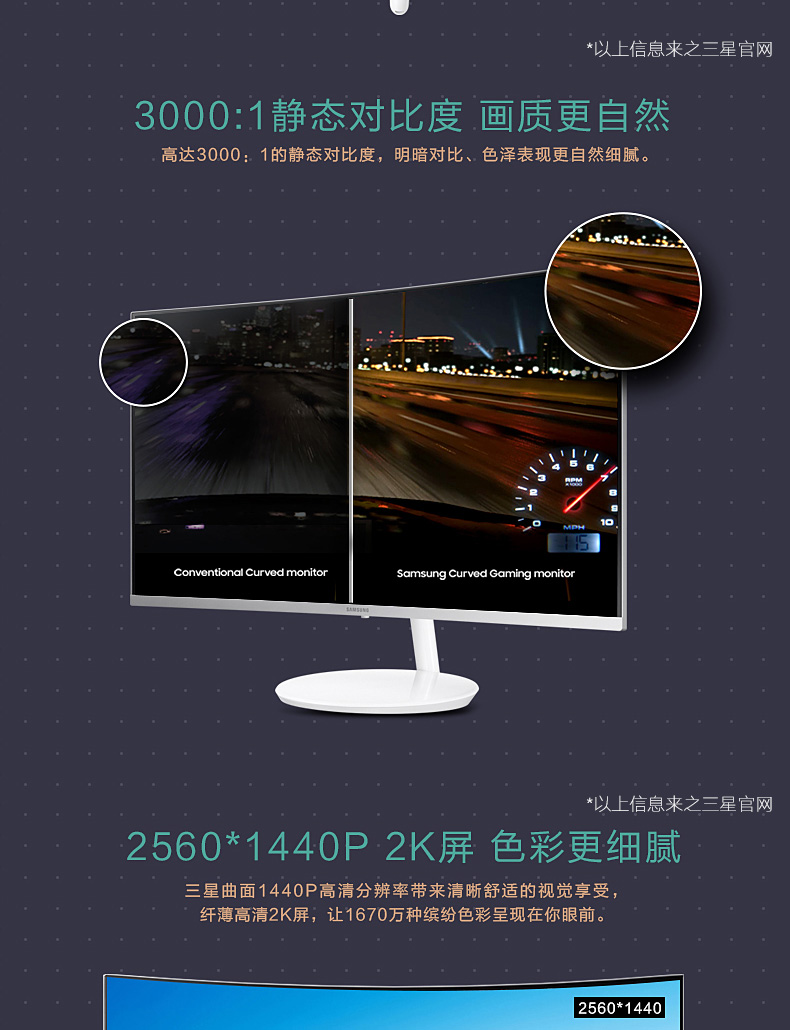 三星(SAMSUNG)C27H711QE 2K超广色域曲面