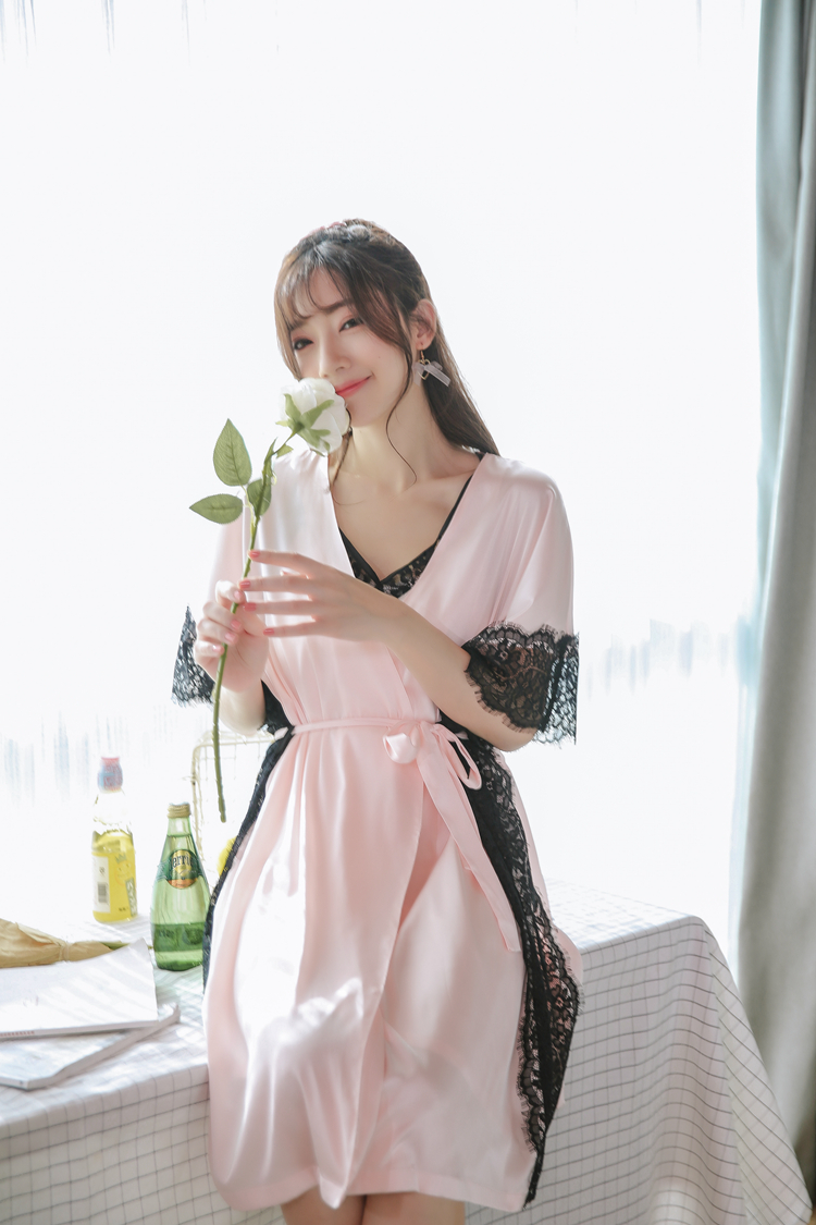 性感睡衣女夏季冰丝韩版极度诱惑情趣丝绸睡袍吊带睡裙两件套春秋