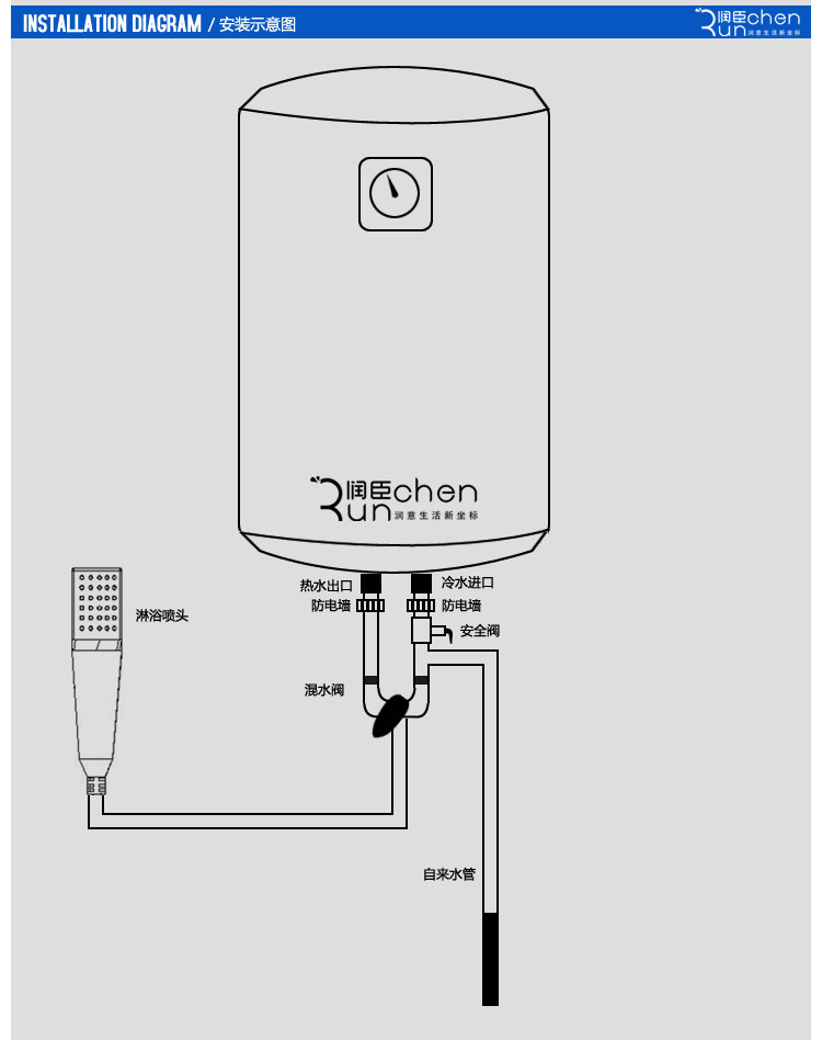 润臣feh50y储水式电热水器50l升 竖式/立式 洗澡淋浴 全国联保