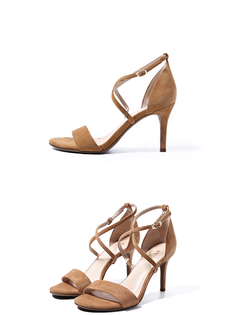 百田森夏季绑带高跟凉鞋女一字带细跟性感时尚社交女鞋子