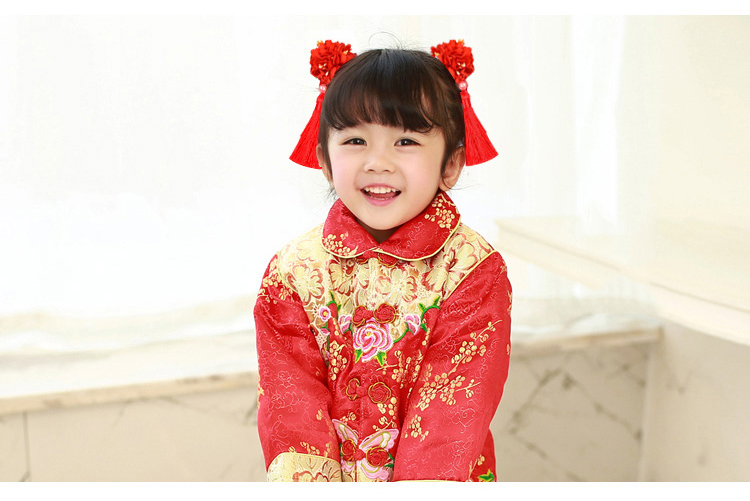 儿童发饰中国风汉服旗袍公主发夹头花毛球流苏宝宝女童发卡头饰品