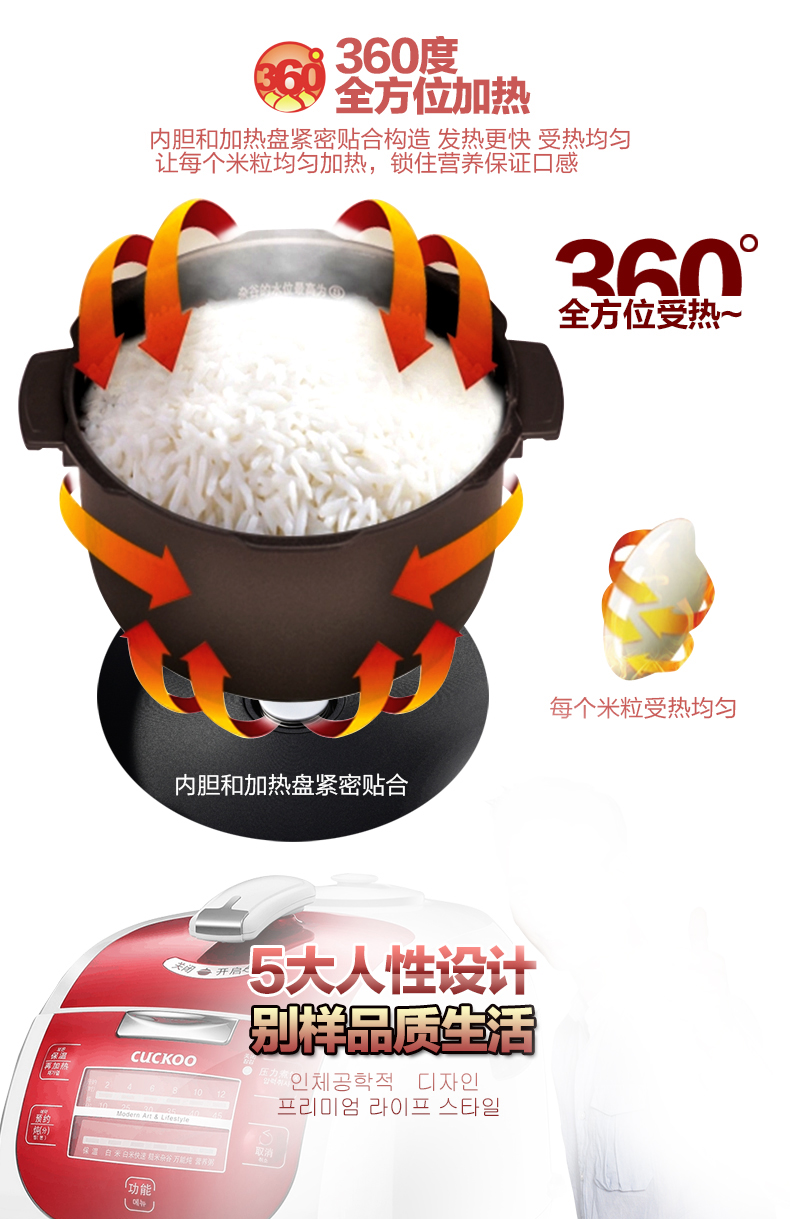 福库（CUCKOO）电饭煲 CRP-G1088MR 5L/升 麦饭石型聚能内胆 高压电饭煲