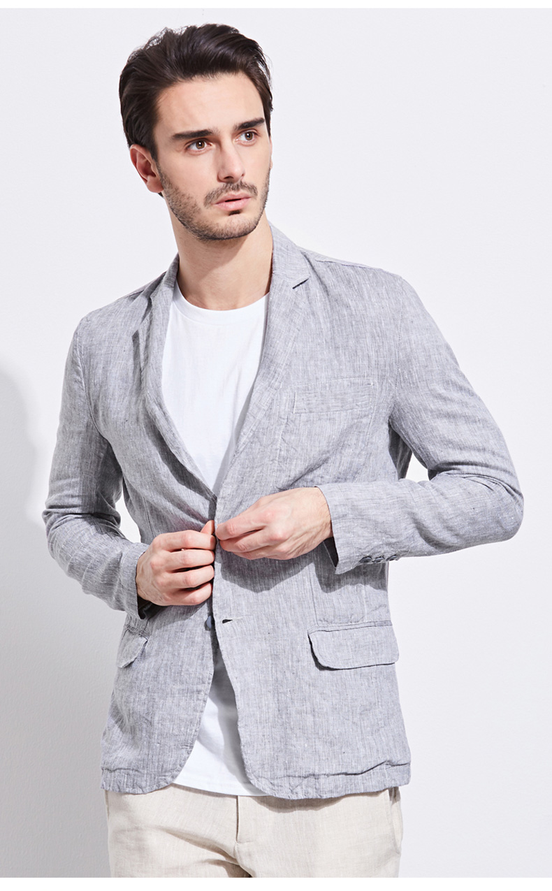 uaisi亚麻西装男商务休闲棉麻西服修身外套男士大码单西服男时尚修身