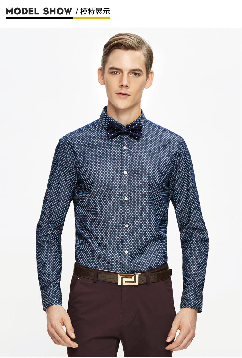 虎豹长袖衬衫男装秋季新品牛津纺休闲男装时尚印花青年长袖衬衣男