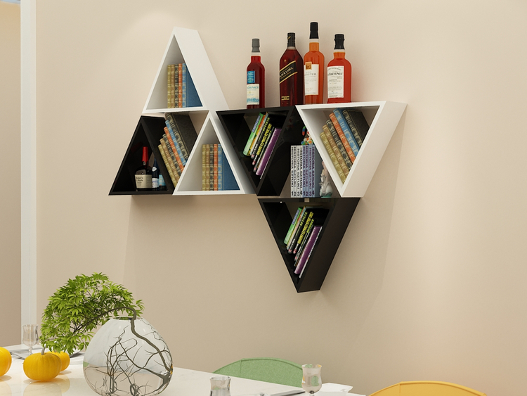 淮木三角形墙上置物架卧室墙壁书架格子收纳架书房壁挂展示柜客厅卧室