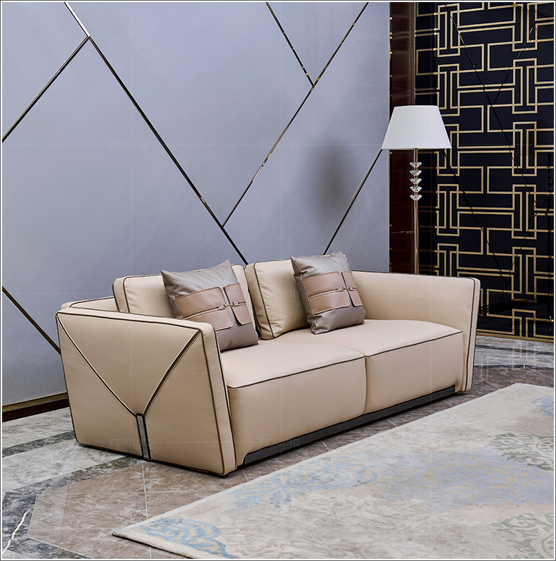 意式轻奢全真皮沙发组合头层牛皮后现代港式意大利设计师客厅家具
