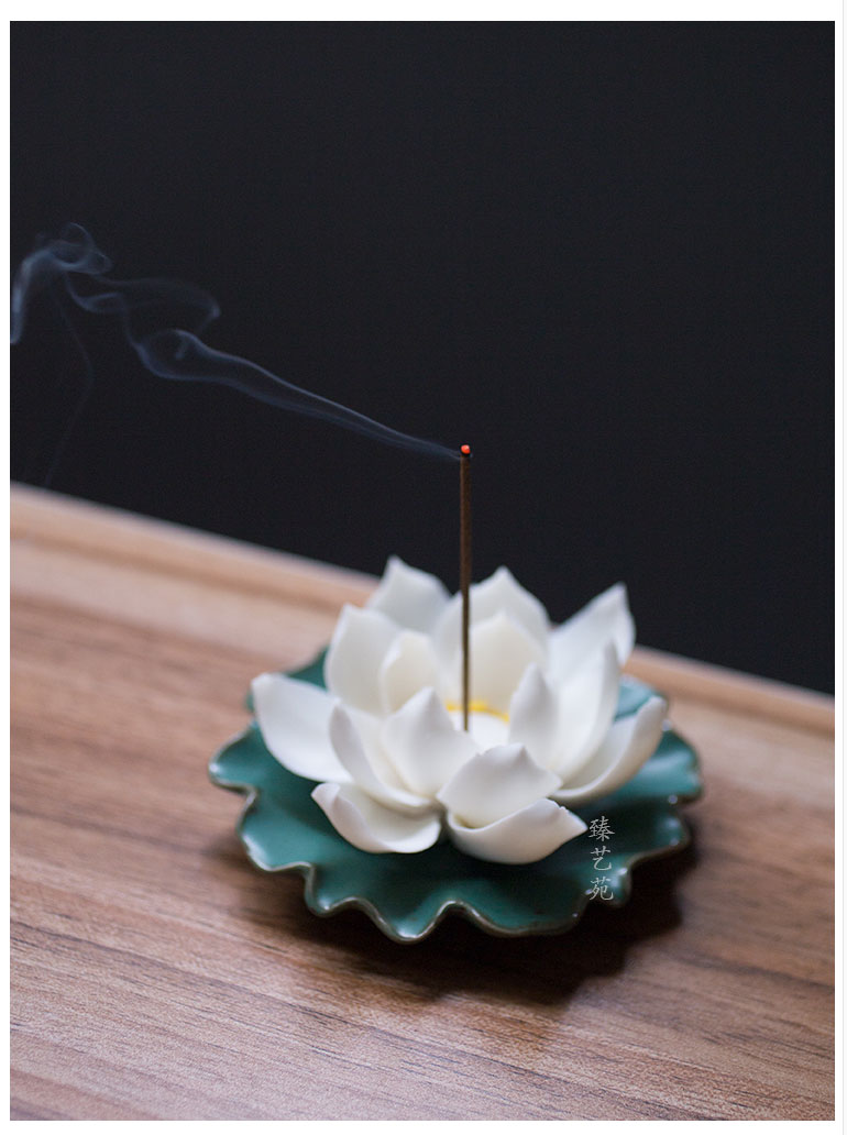 大朵白莲花陶瓷莲花香插荷花香薰炉沉香香盘线香摆件禅意檀香熏香炉