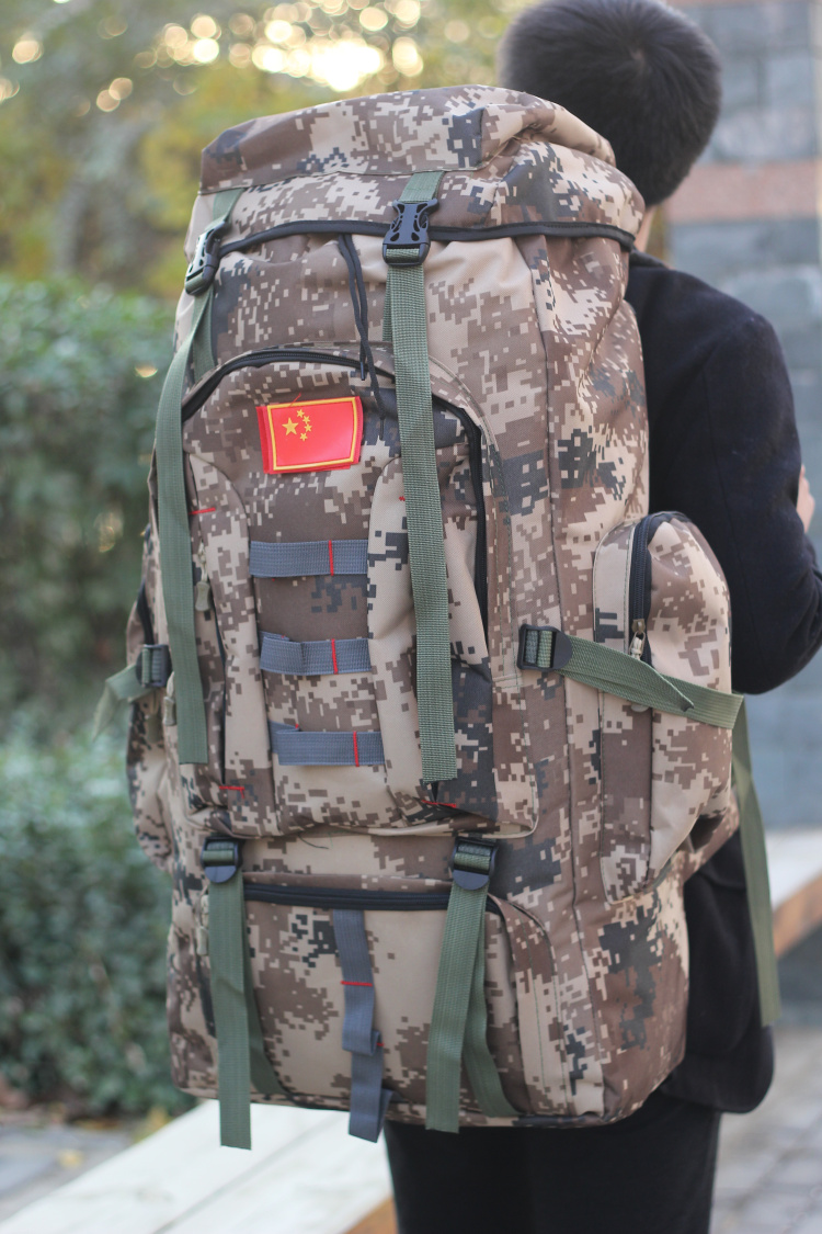 edi特大迷彩登山包男户外双肩包80l旅行包牛津野营背囊国旗行李背包