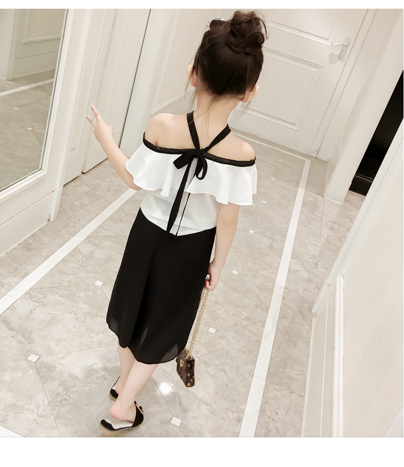 夏妆女童夏装新款儿童漏肩吊带+阔腿裤套装女