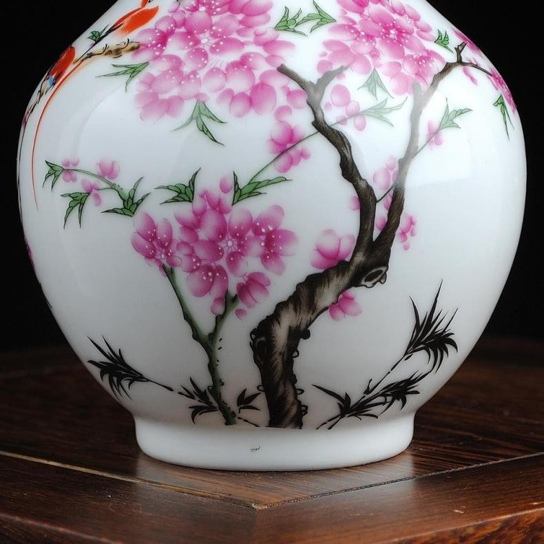 景德镇陶瓷器 水点桃花赏瓶花器花瓶花插 家居客厅装饰摆件 抖音 水点
