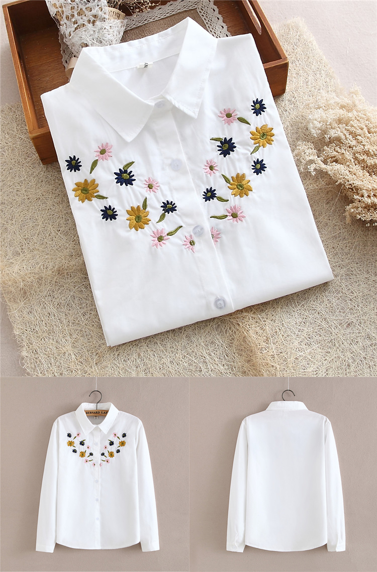 902新款日系小清新森系文艺棉质刺绣长袖白衬衫可爱休闲百搭学生衬衣