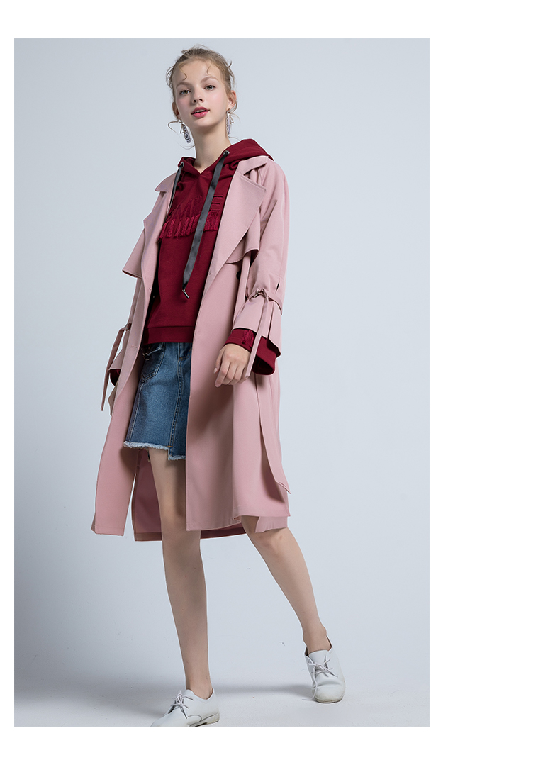 lagogo/拉谷谷韩版时尚双排扣长袖风衣女 粉红色(h8) 165/l/40