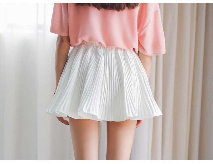 mtiny雪纺百褶裙半身裙春夏新款纯色百搭高腰松紧腰a字蓬蓬短裙裤