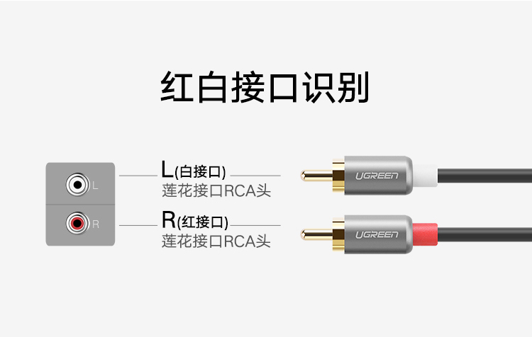 绿联 双莲花头音频线 公对公红白线 2RCA转接