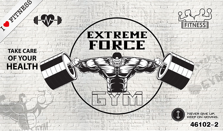 装修欧式简约黑白运动手绘涂鸦壁画个性背景工业风墙纸健身房壁纸壹德