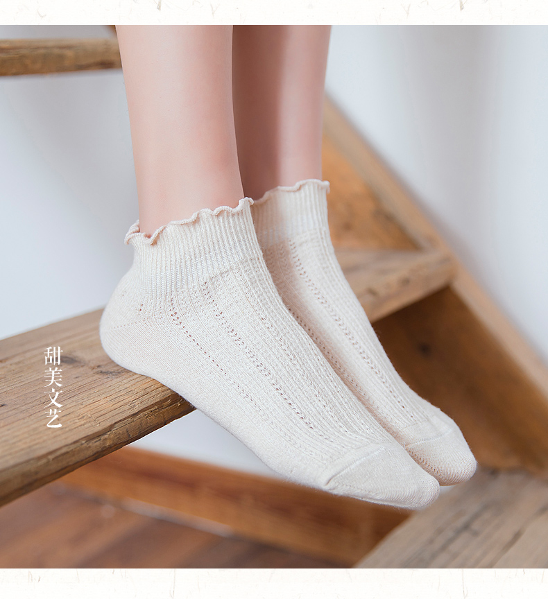 女士花边袜子女短袜短筒袜韩国可爱时尚百搭船袜四季纯色棉袜