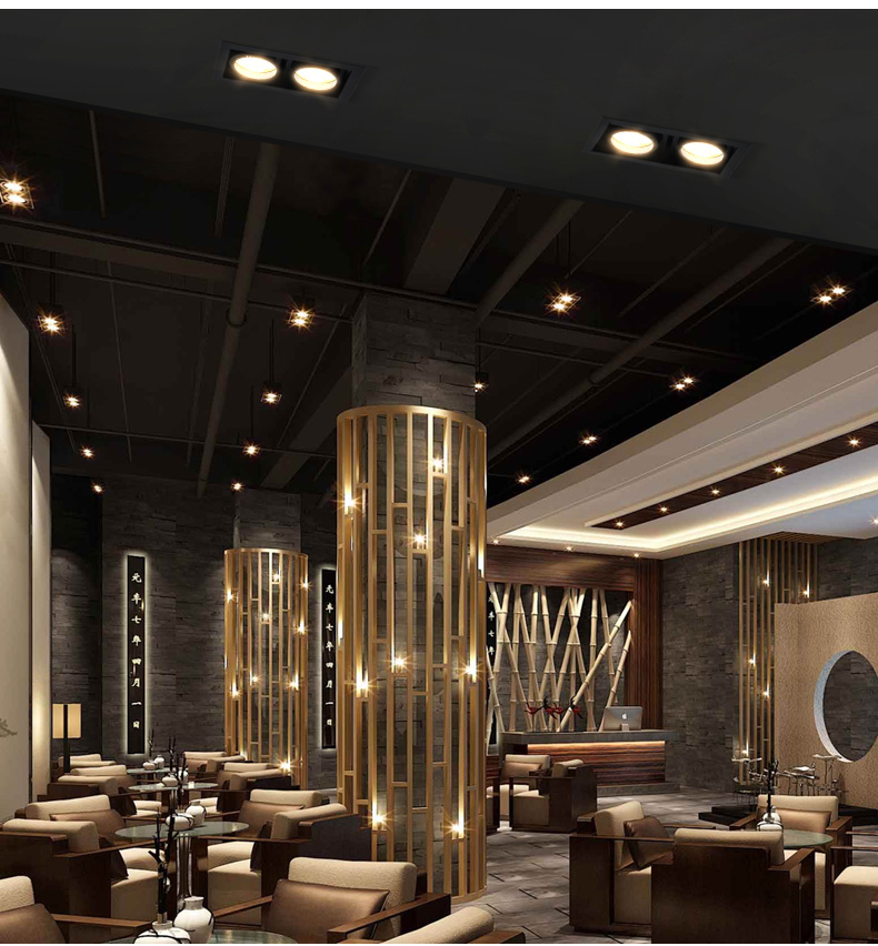 暗装射灯筒灯嵌入式斗胆灯双头led单灯天花客厅吸顶格栅灯盒子灯都市