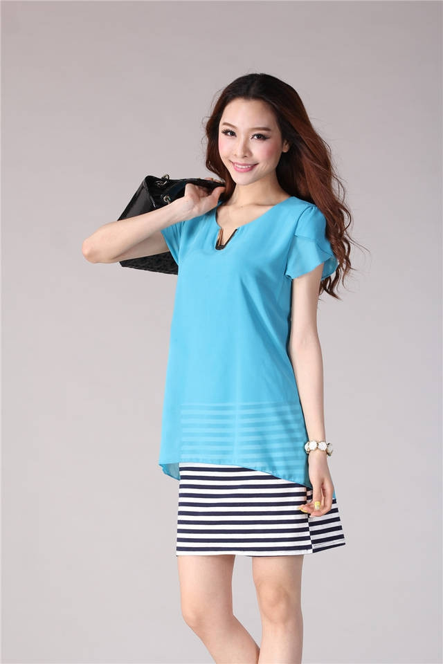 2016大码女装夏显瘦衣大码雪纺裙短袖连衣裙