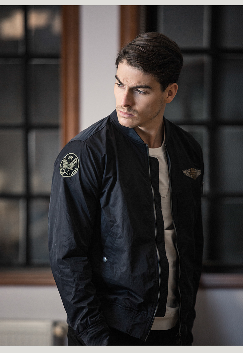 ak男装军事轻复古ma1胸前绣花标飞行员夹克