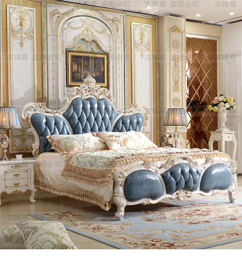 欧式全实木雕花别墅床法式轻奢床宫廷公主真皮床双人床主卧婚床